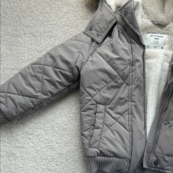 Abercrombie Kids Taupe Puffer Jacket with Faux Fur Trim - Picture 3 of 7